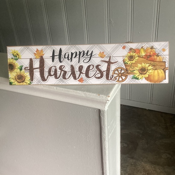 NWT Beautiful Glittered Happy HARVEST Fall Pumpkin Sunflower π» Decoration Sign - Picture 4 of 16